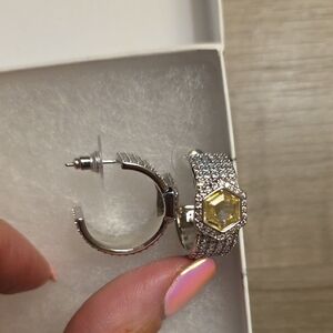 Elegant Silver and Yellow Gemstone Hoop Earrings